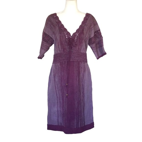 Y2K Derek Heart Vintage Purple Sweater Dress Juniors Size XL Crocheted Boho Heat - Picture 1 of 14